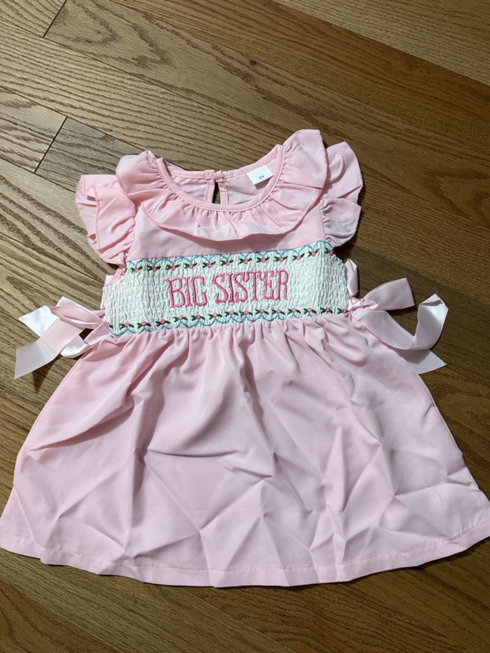 Pink "Big Sister" Smocked Ruffle Dress